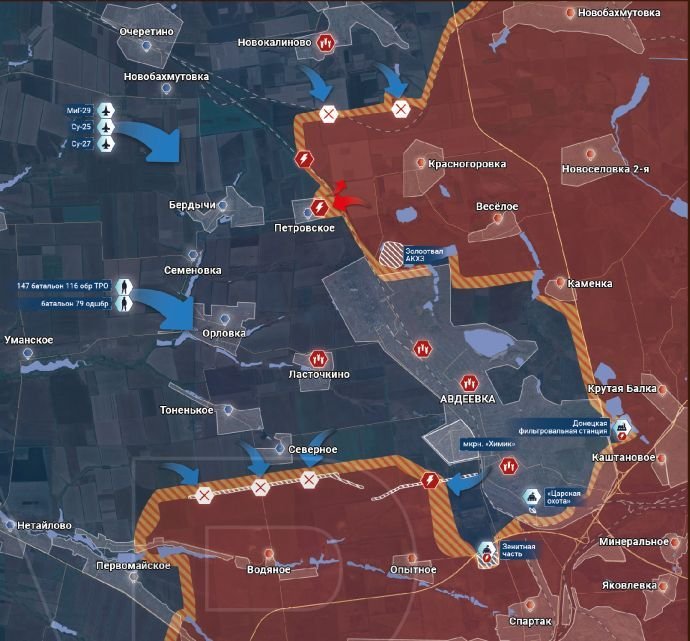 Карта боевых действий под Авдеевкой по состоянию на 12 ноября 2023 года
