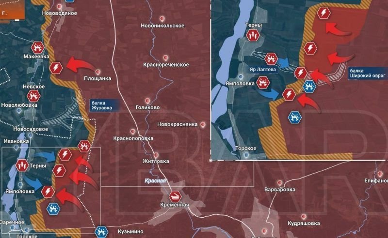 Обновлённая карта боевых действий на Украине по данным на 13:00 мск от 06.01.2024
