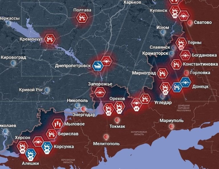 Обновлённая карта боевых действий на Украине по данным на 12:00 мск от 30.01.2024